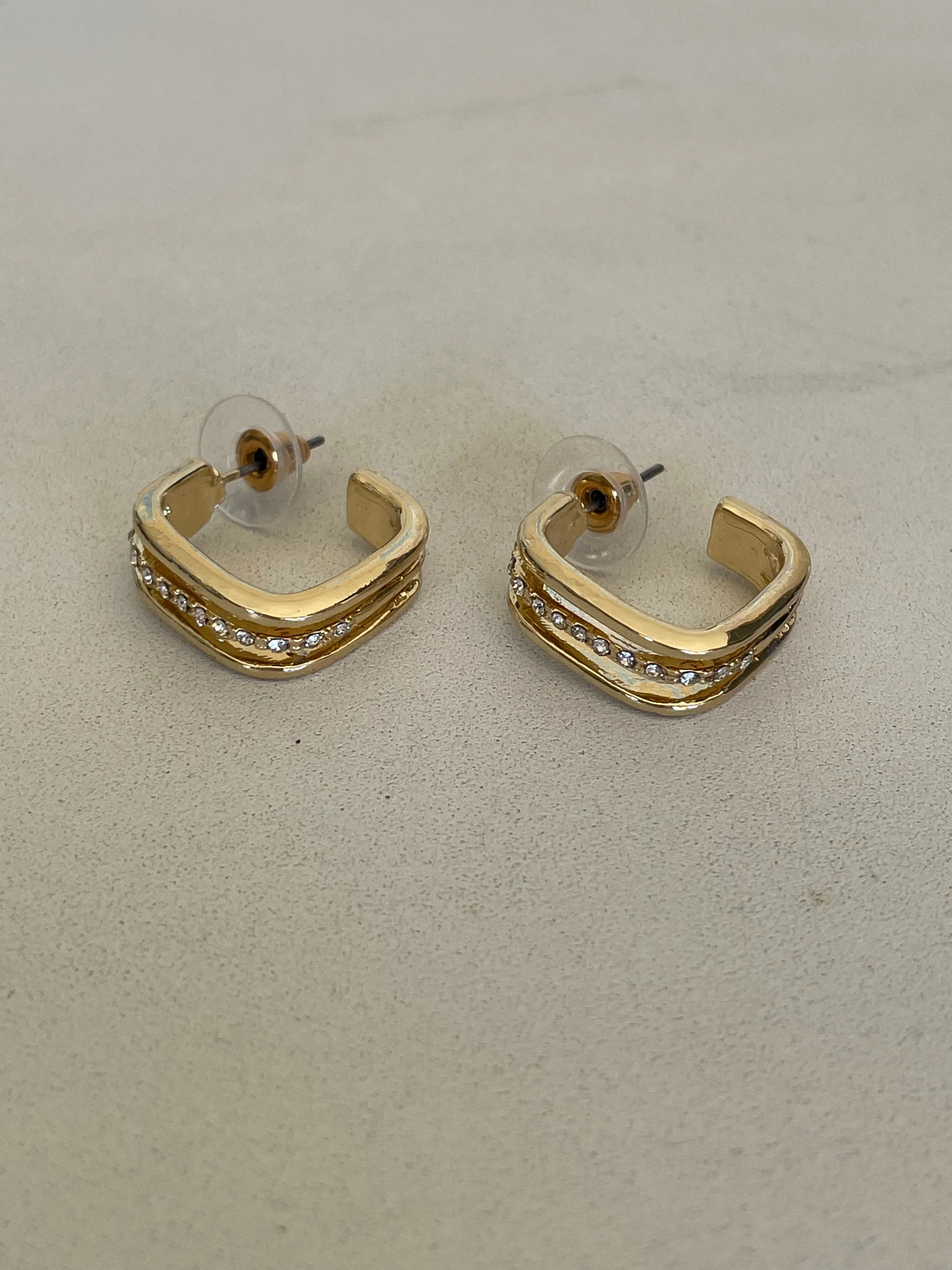 Gold Square Huggie Hoop Earrings