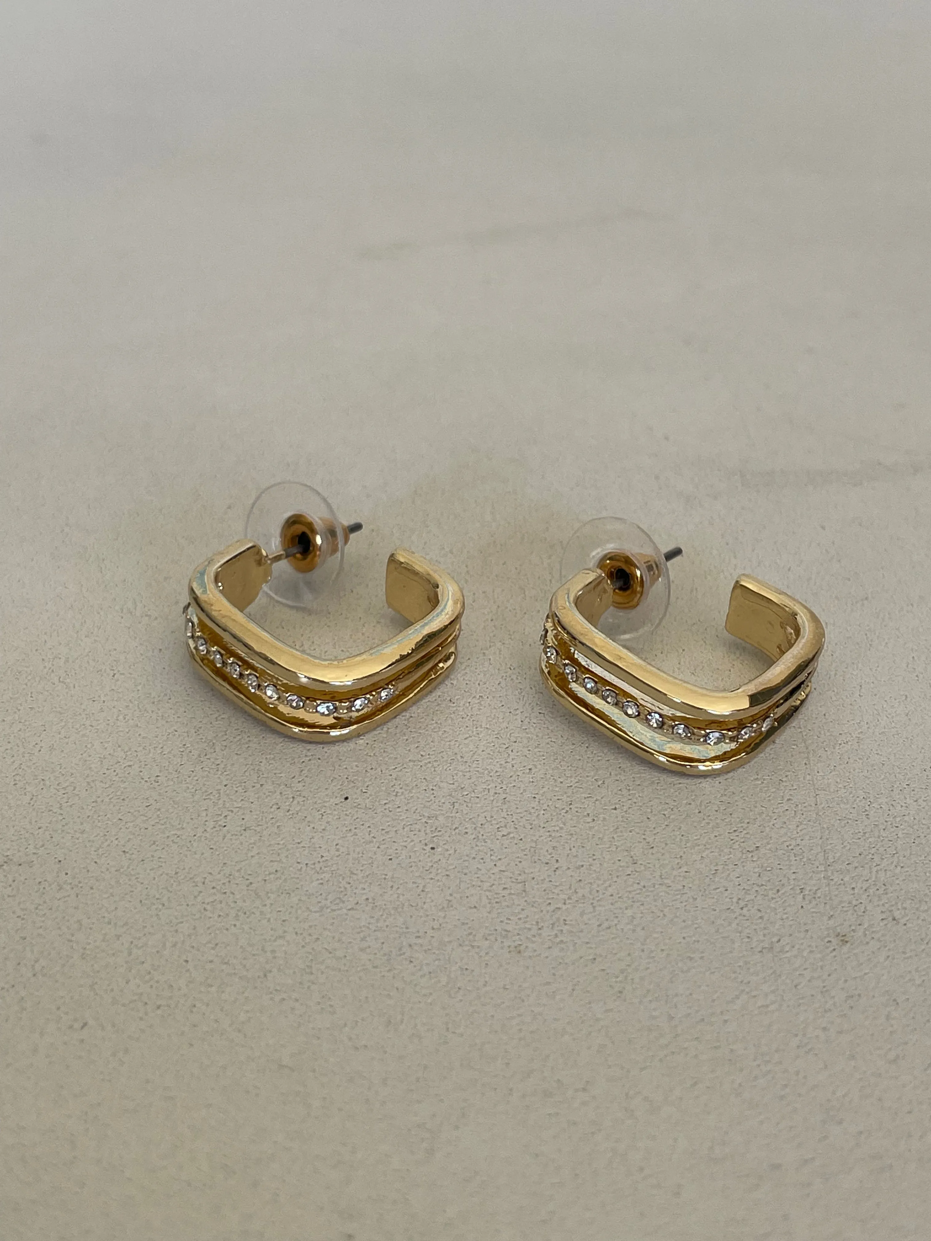 Gold Square Huggie Hoop Earrings