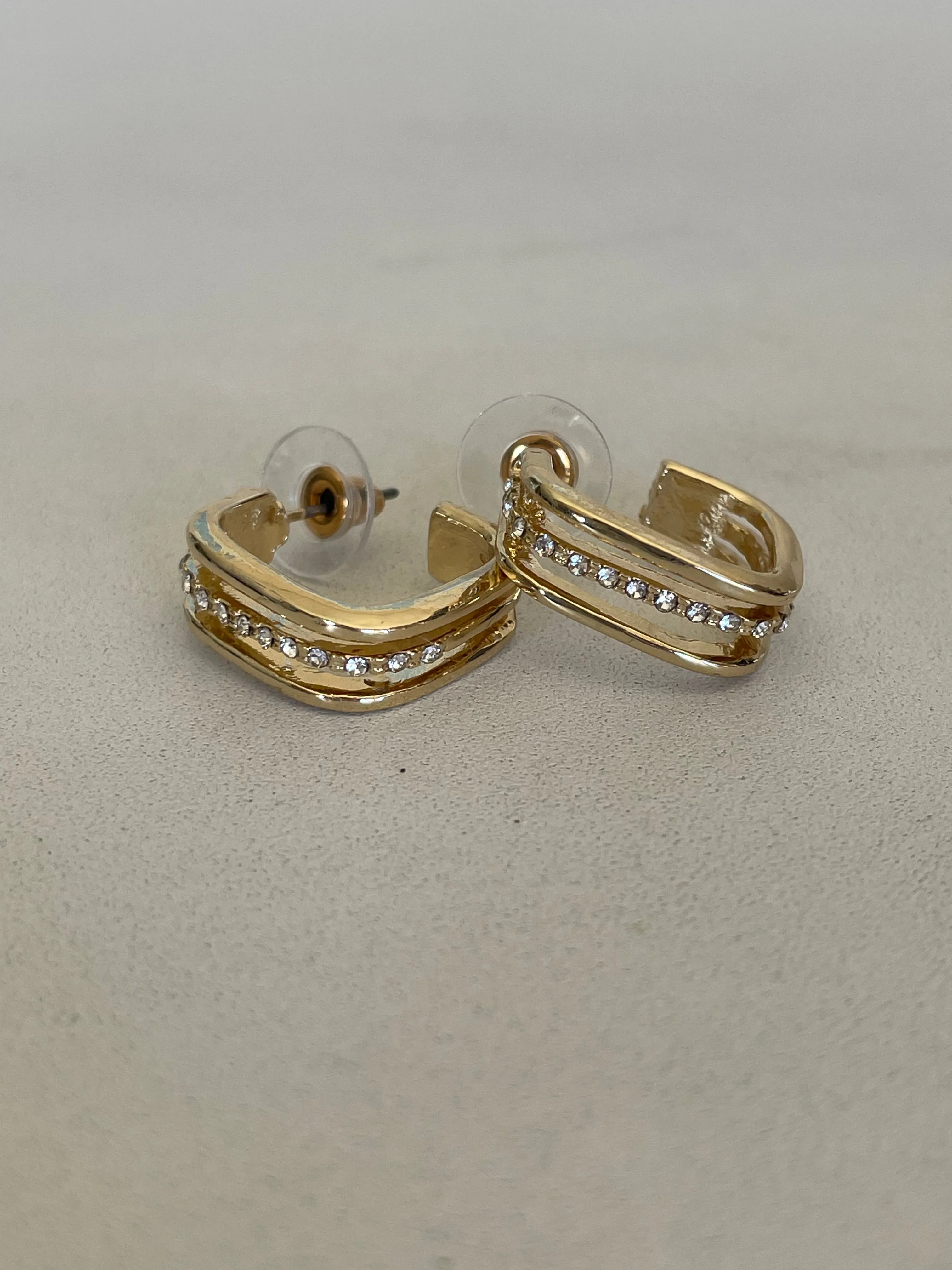 Gold Square Huggie Hoop Earrings