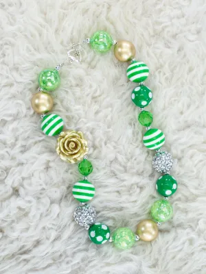 Green & Gold Rose Bubblegum Necklace