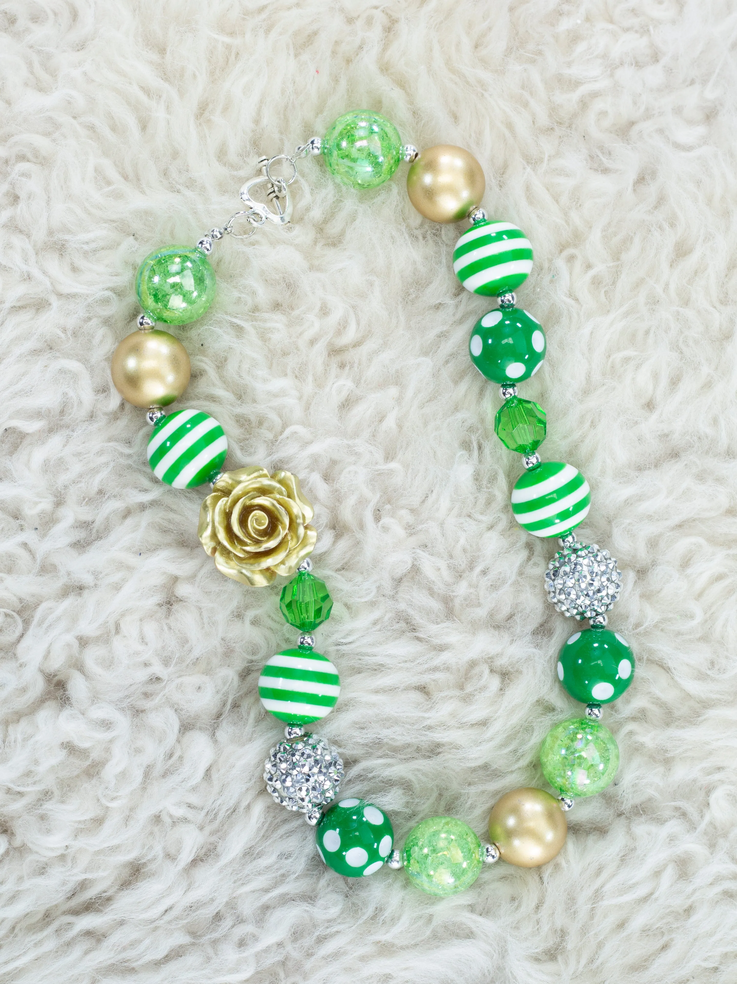 Green & Gold Rose Bubblegum Necklace