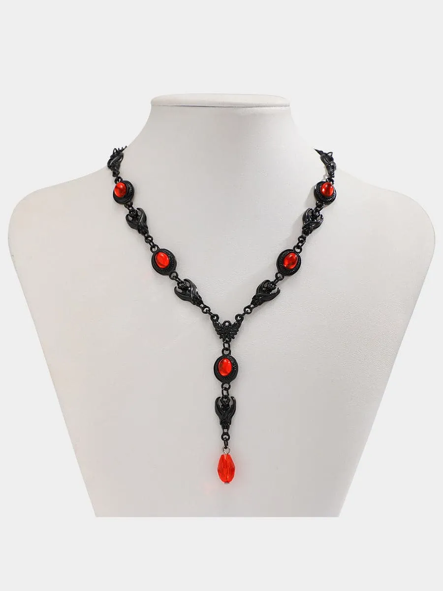 Halloween Demon Gemstone Gothic Necklace MSE00166