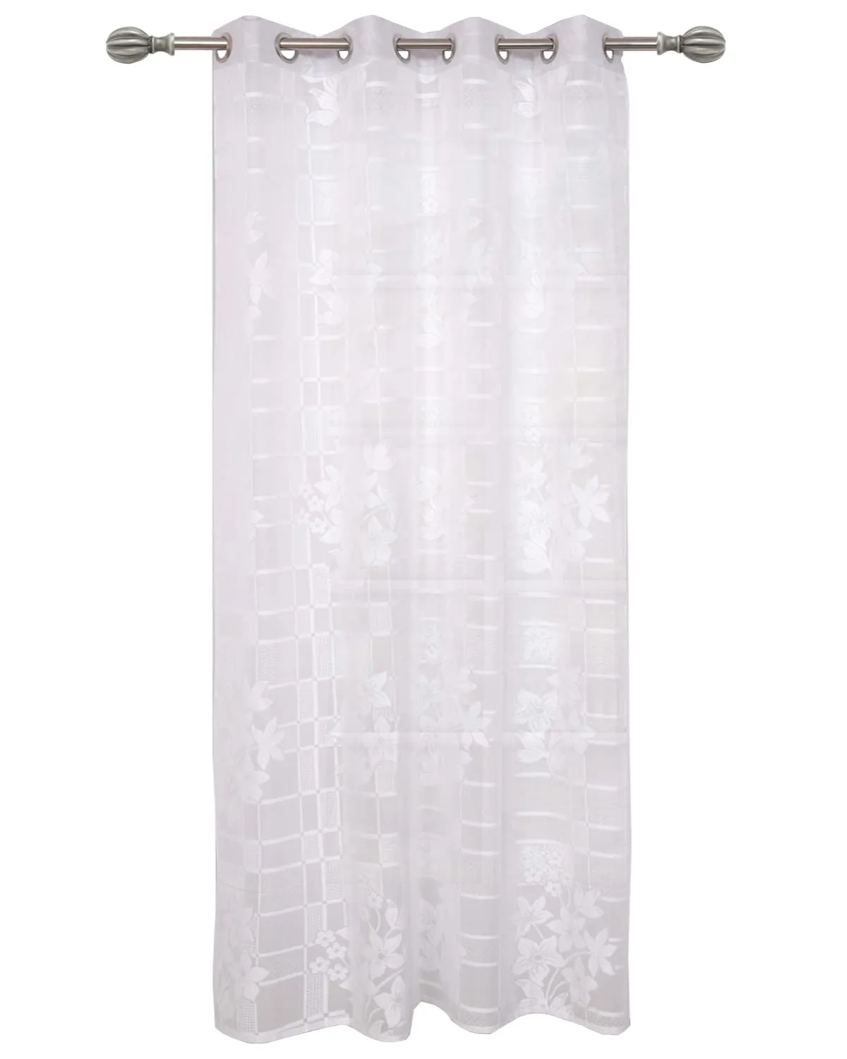 Heart Home Flower Design 7 Feet Door Curtain for Living Room, Bed Room, Kids Room with 8 Eyelet (White) 52HH3903