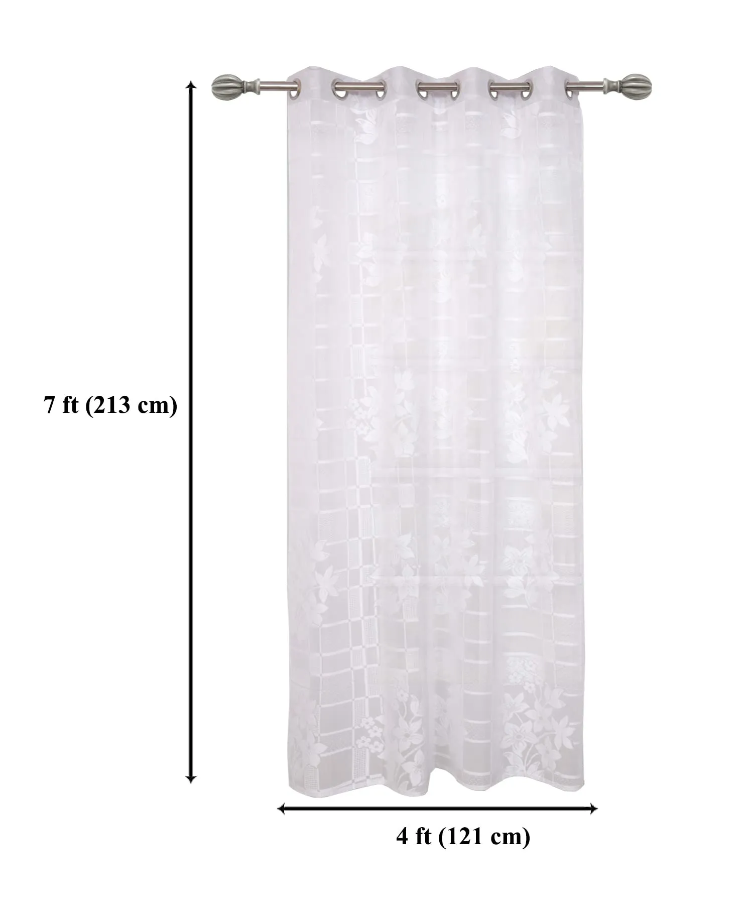 Heart Home Flower Design 7 Feet Door Curtain for Living Room, Bed Room, Kids Room with 8 Eyelet (White) 52HH3903