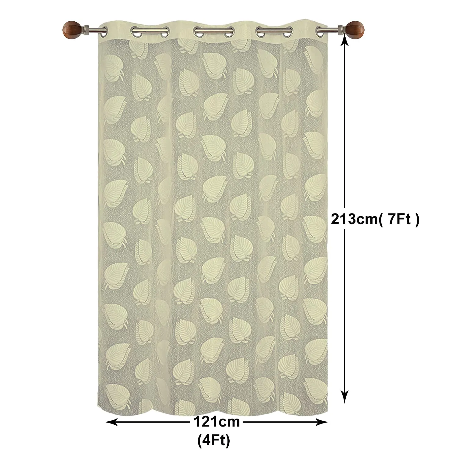Heart Home Leaf Print Home Decor Cotton Door Curtain with 8 Eyeletss, 7 Feet (Cream)-50HH01063