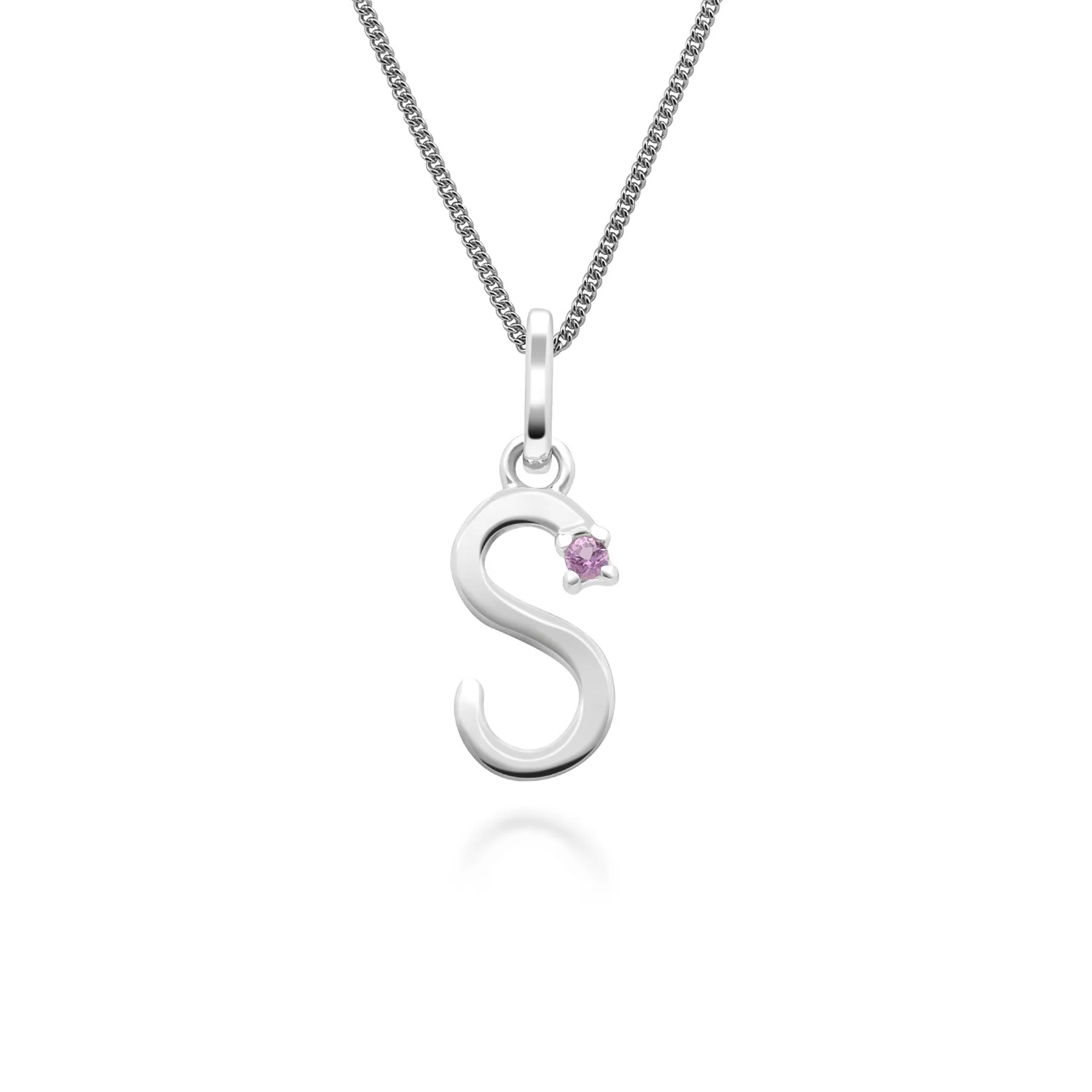 Initiale S Rosa Saphir Anfangsbuchstaben Kette in 9ct Weiß Gold