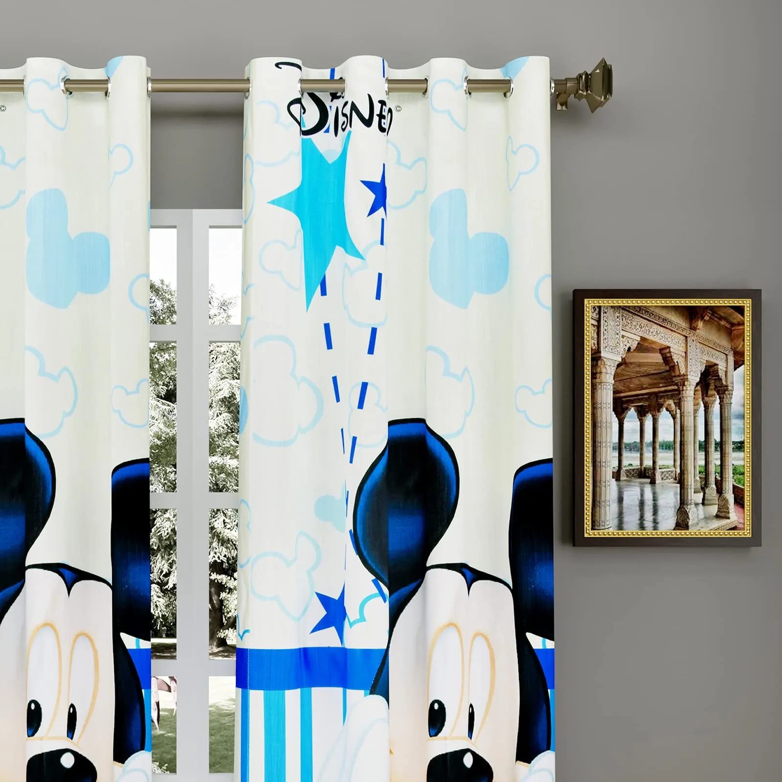 Kuber Industries Disney Mickey Printed 7 Feet Door Curtain for Living Room, Bed Room, Kids Room with 8 Eyelet (Cream)-HS43KUBMART25601, Standard