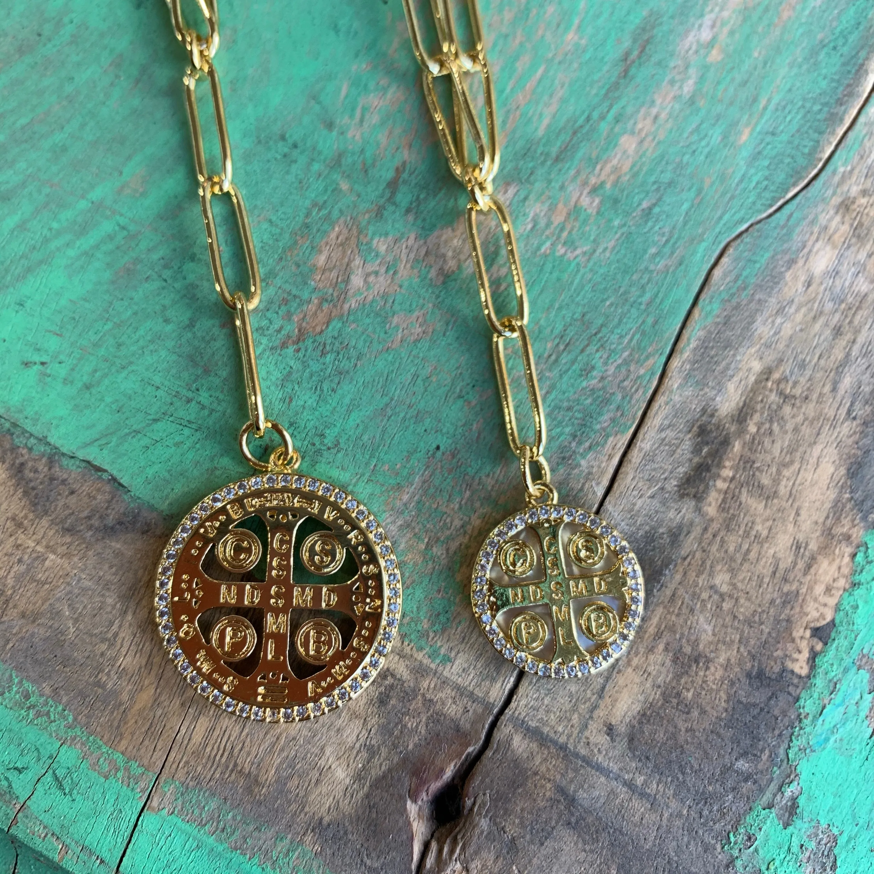Layering St Benedict Gold Chain Necklaces