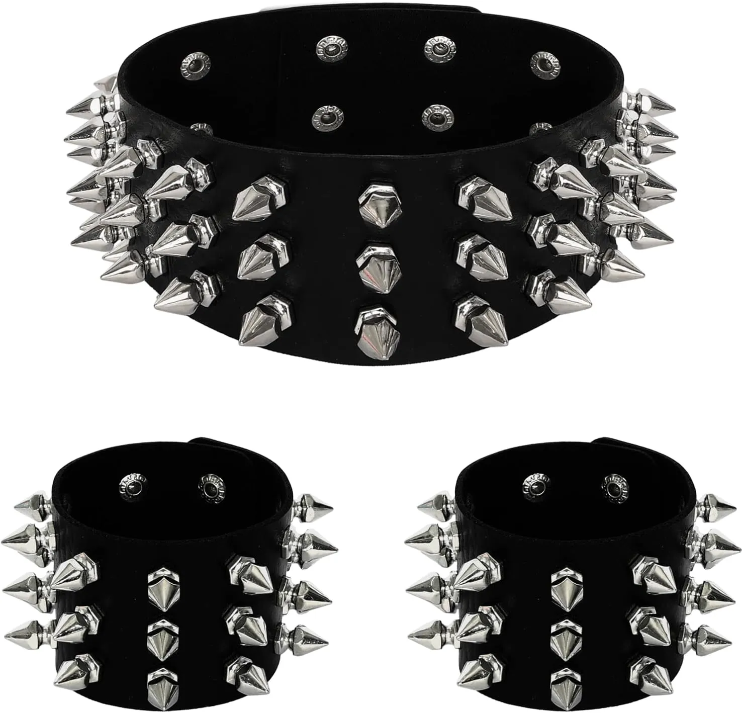 Leather Studded Spike Bracelet Necklace Chokers Gothic Metal Punk Rivet Cuff Black Bangle Wristband for Women Men