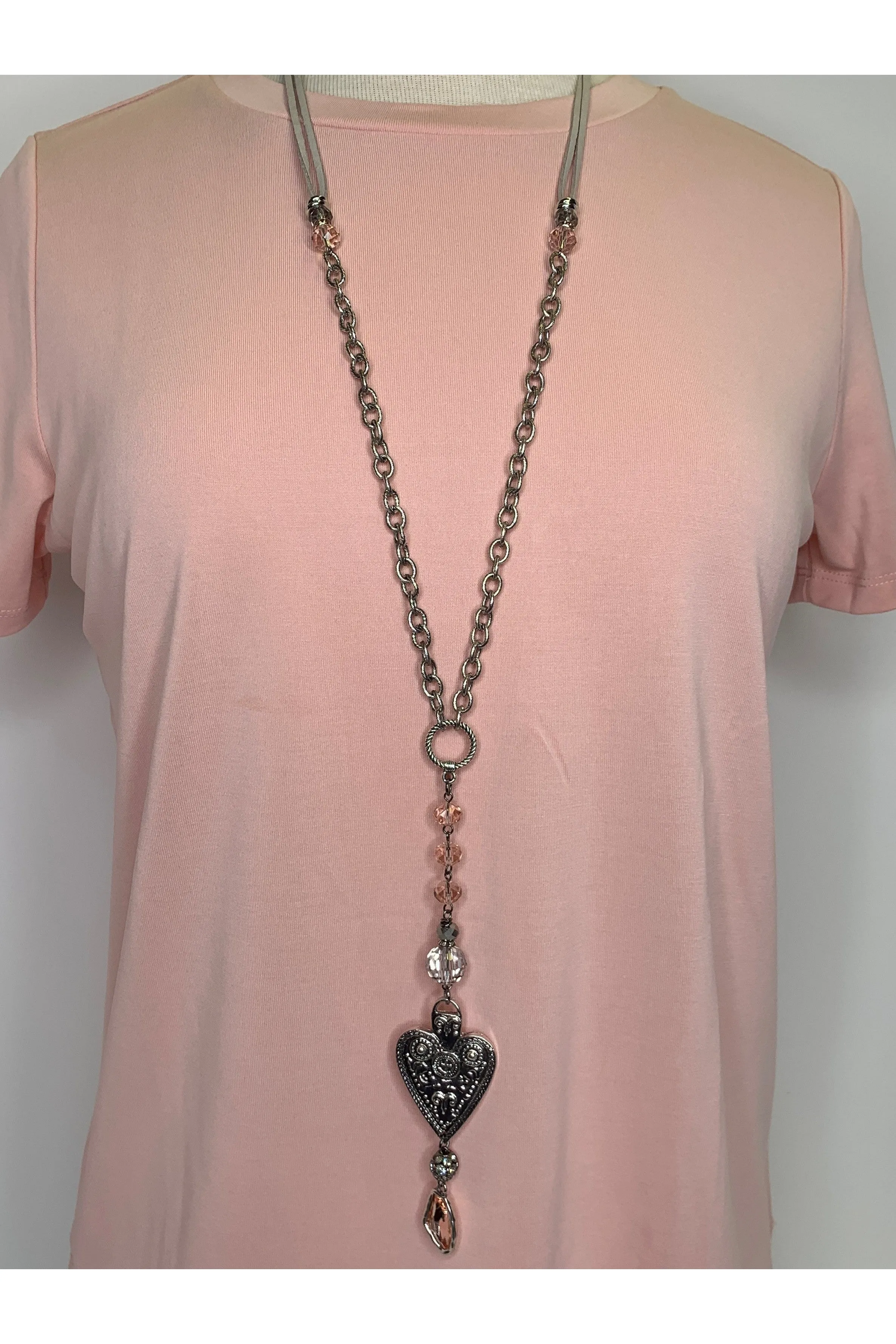Lost And Found Long Cord And Chain Solid Heart Necklace