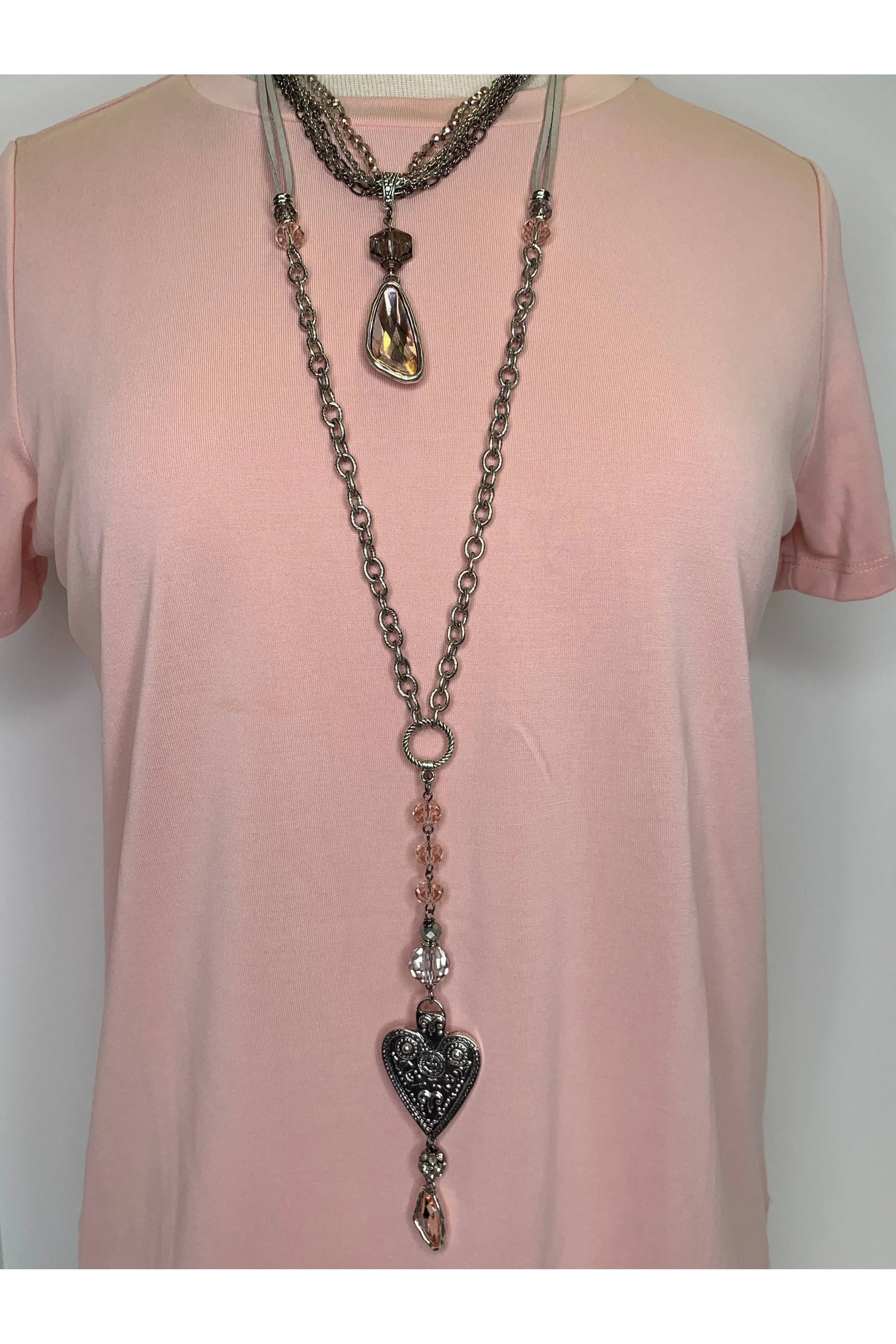 Lost And Found Long Cord And Chain Solid Heart Necklace