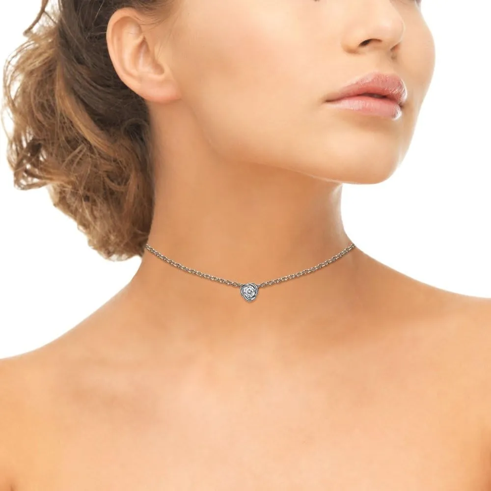 Love Knot Necklace, Short Necklace, Layered Necklaces for Women, Choker Layering Necklace, Cubic Zirconia Necklace, Dainty Necklace, Choker Necklaces for Women, Sterling Silver Necklace for Women