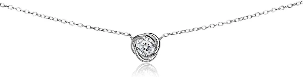 Love Knot Necklace, Short Necklace, Layered Necklaces for Women, Choker Layering Necklace, Cubic Zirconia Necklace, Dainty Necklace, Choker Necklaces for Women, Sterling Silver Necklace for Women