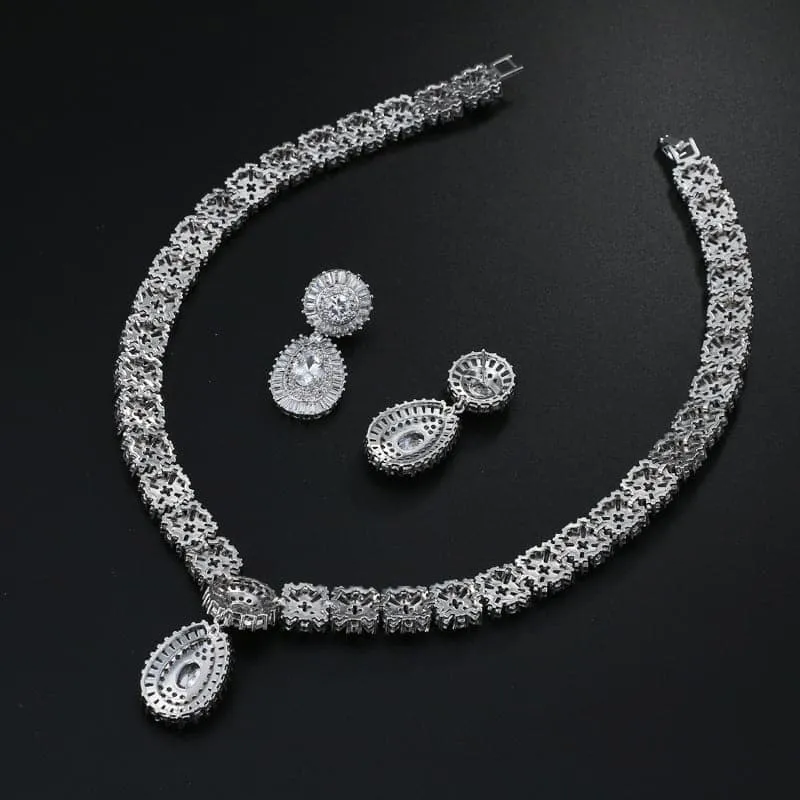 Luxurious Waterdrop Cubic Zirconia Earrings and Necklace Set MSN110821