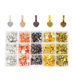 Mandala Crafts Assorted Pendant Bails for Jewelry Making Bulk - Flat Jewelry Bails Glue on Bails for Ornaments - Heart Bail Pendant Bales for Necklaces Earrings Charms