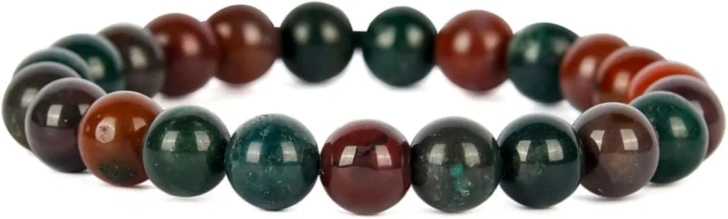 Natural Bloodstone Bracelet for Women & Men 8mm Beads Stretchable Healing Crystal Bracelet for Strength & Protection Pack of 2