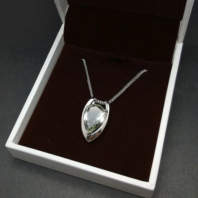 Natural Green Amethyst S925 Silver Necklace & Pendant