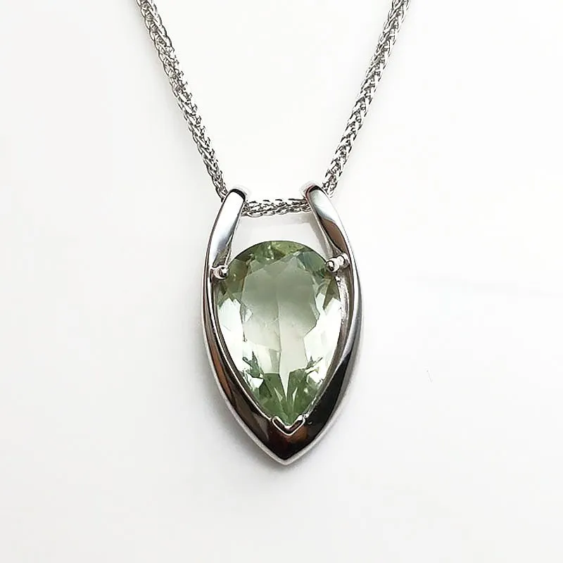 Natural Green Amethyst S925 Silver Necklace & Pendant