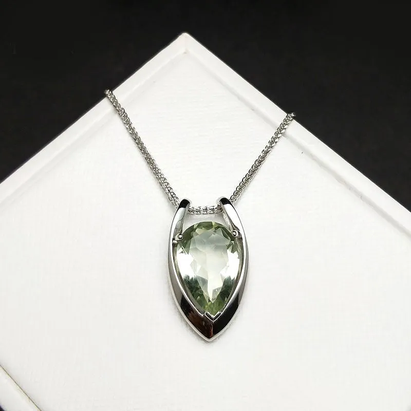 Natural Green Amethyst S925 Silver Necklace & Pendant
