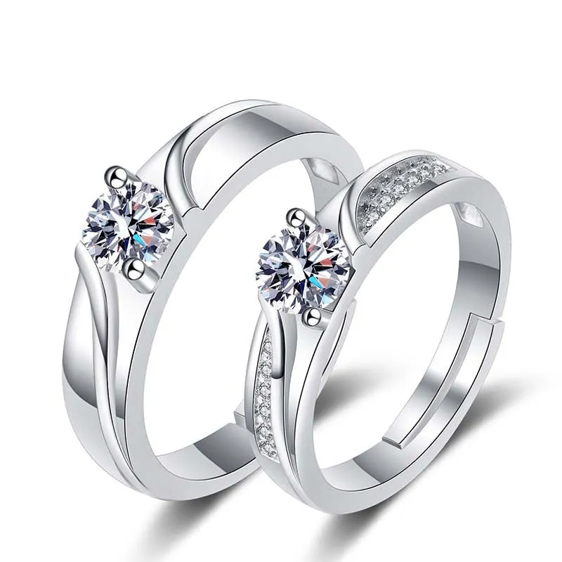 New Silver Plated Couple Ring For Lovers Forever Endless Love Heart Zircon Ring Adjustable Open Ring Wedding Engagement Jewelry