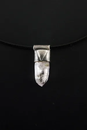 Organic Textured 925 Sterling Silver with Tiny Lemurian Vera Cruz Amethyst Point with Inclusions, Stack Collection, Crown Chakra, Intuition