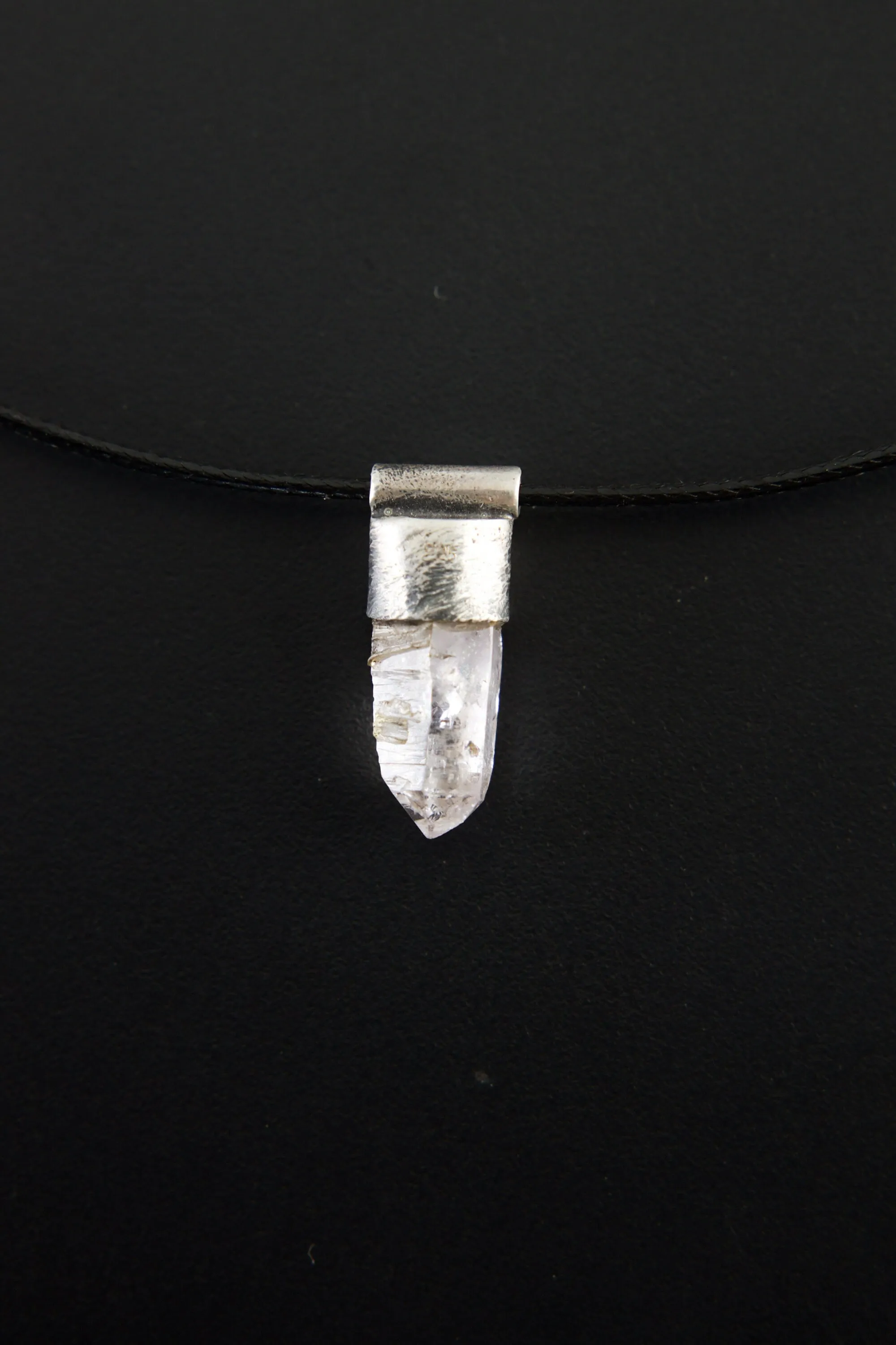 Organic Textured 925 Sterling Silver with Tiny Lemurian Vera Cruz Amethyst Point with Inclusions, Stack Collection, Crown Chakra, Intuition