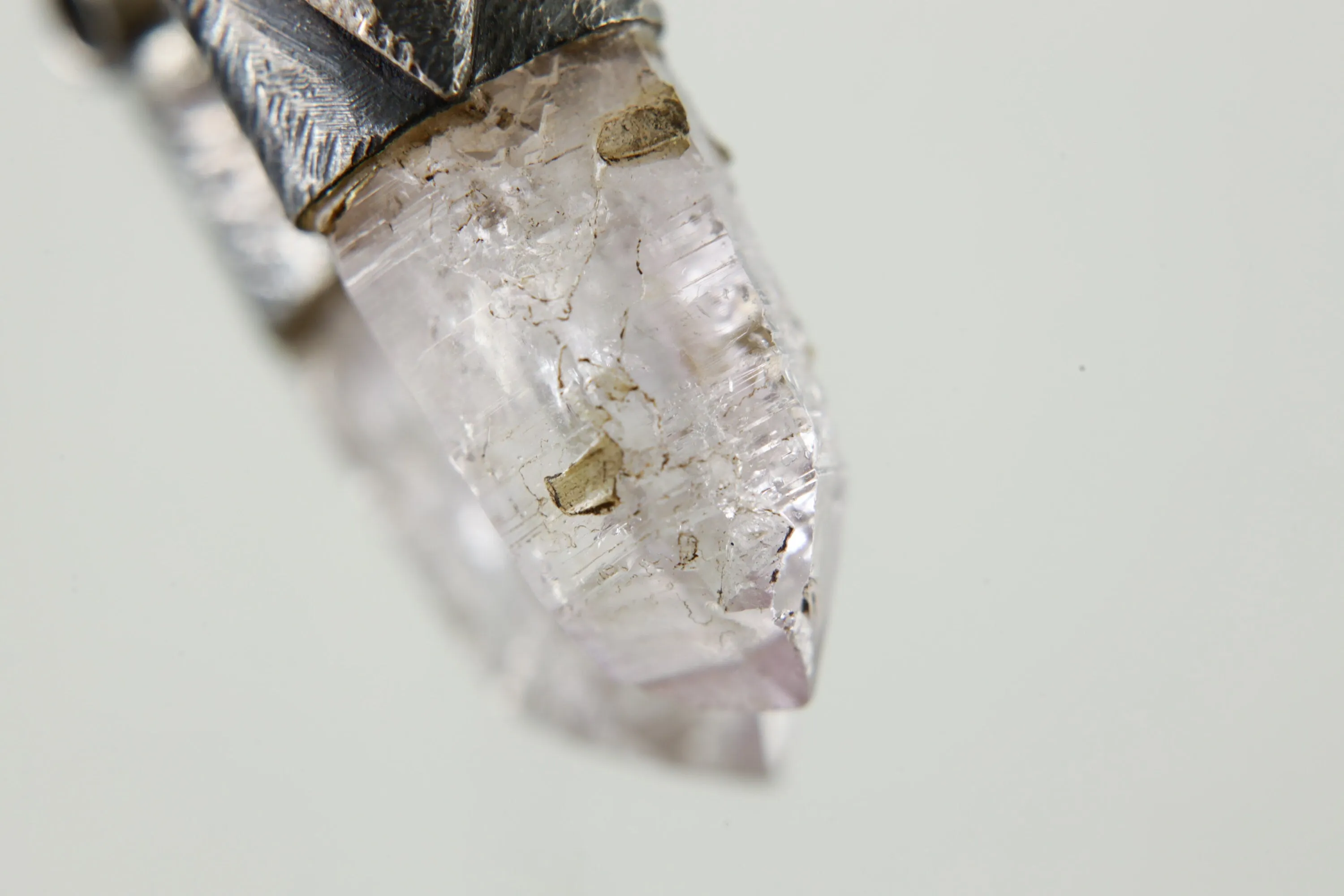 Organic Textured 925 Sterling Silver with Tiny Lemurian Vera Cruz Amethyst Point with Inclusions, Stack Collection, Crown Chakra, Intuition