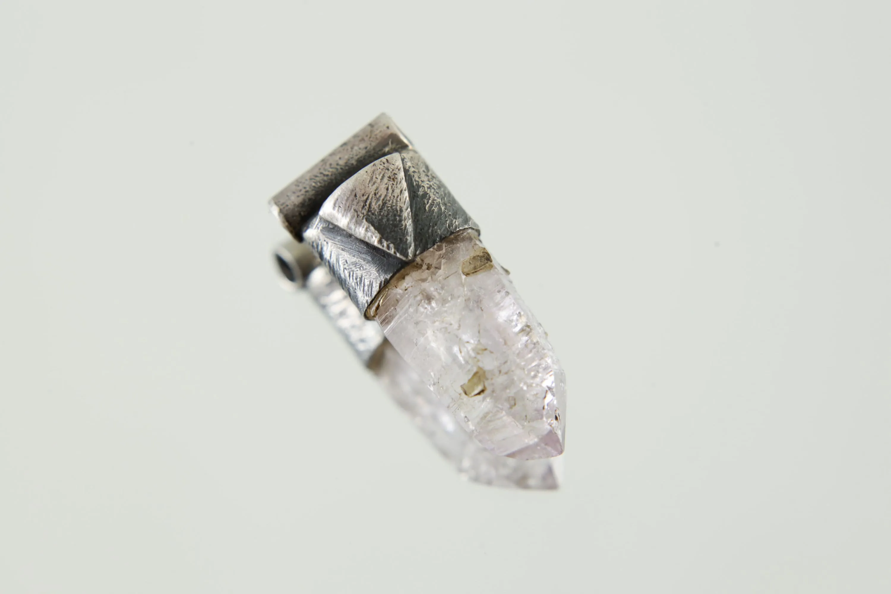 Organic Textured 925 Sterling Silver with Tiny Lemurian Vera Cruz Amethyst Point with Inclusions, Stack Collection, Crown Chakra, Intuition