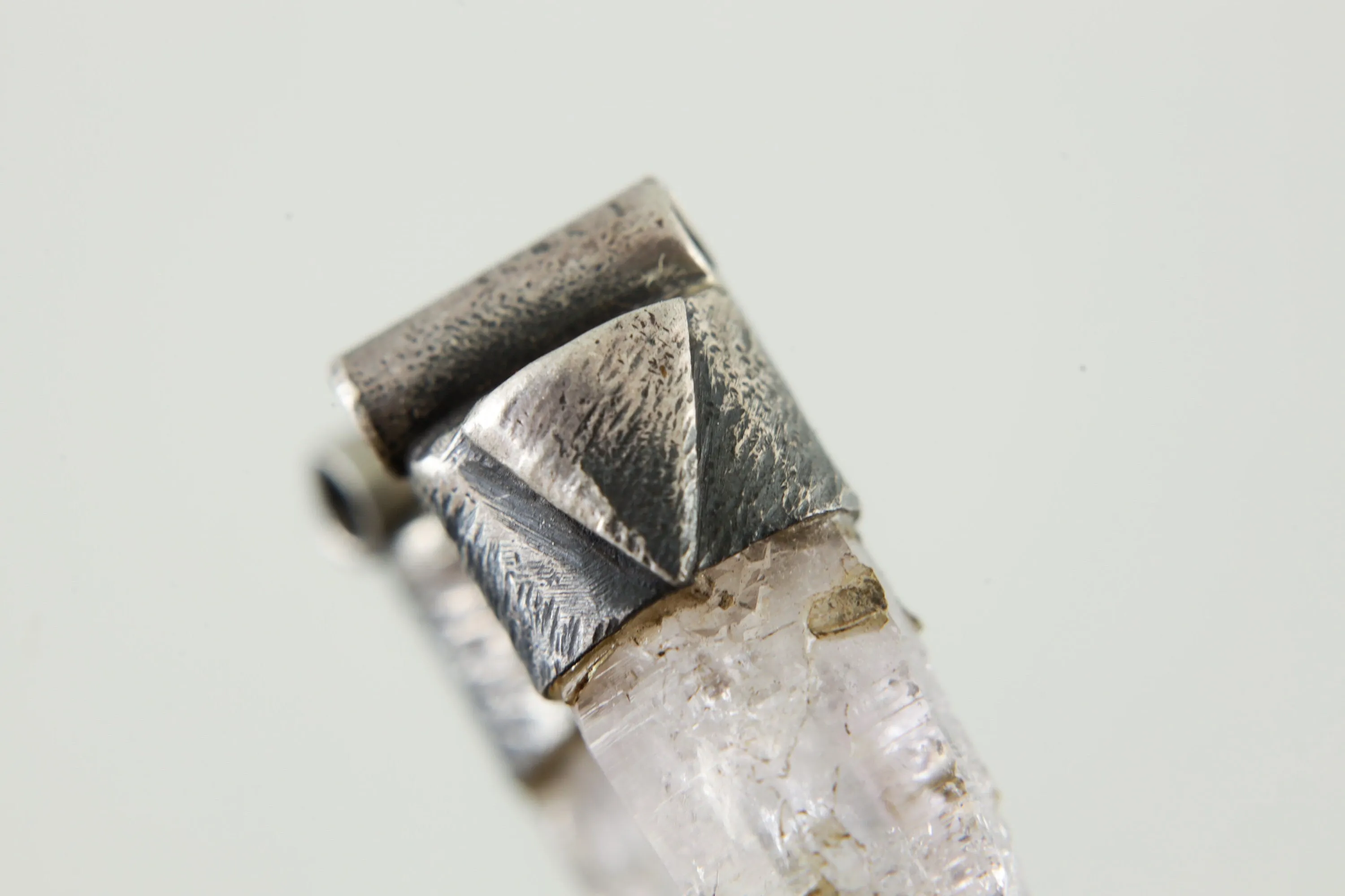 Organic Textured 925 Sterling Silver with Tiny Lemurian Vera Cruz Amethyst Point with Inclusions, Stack Collection, Crown Chakra, Intuition
