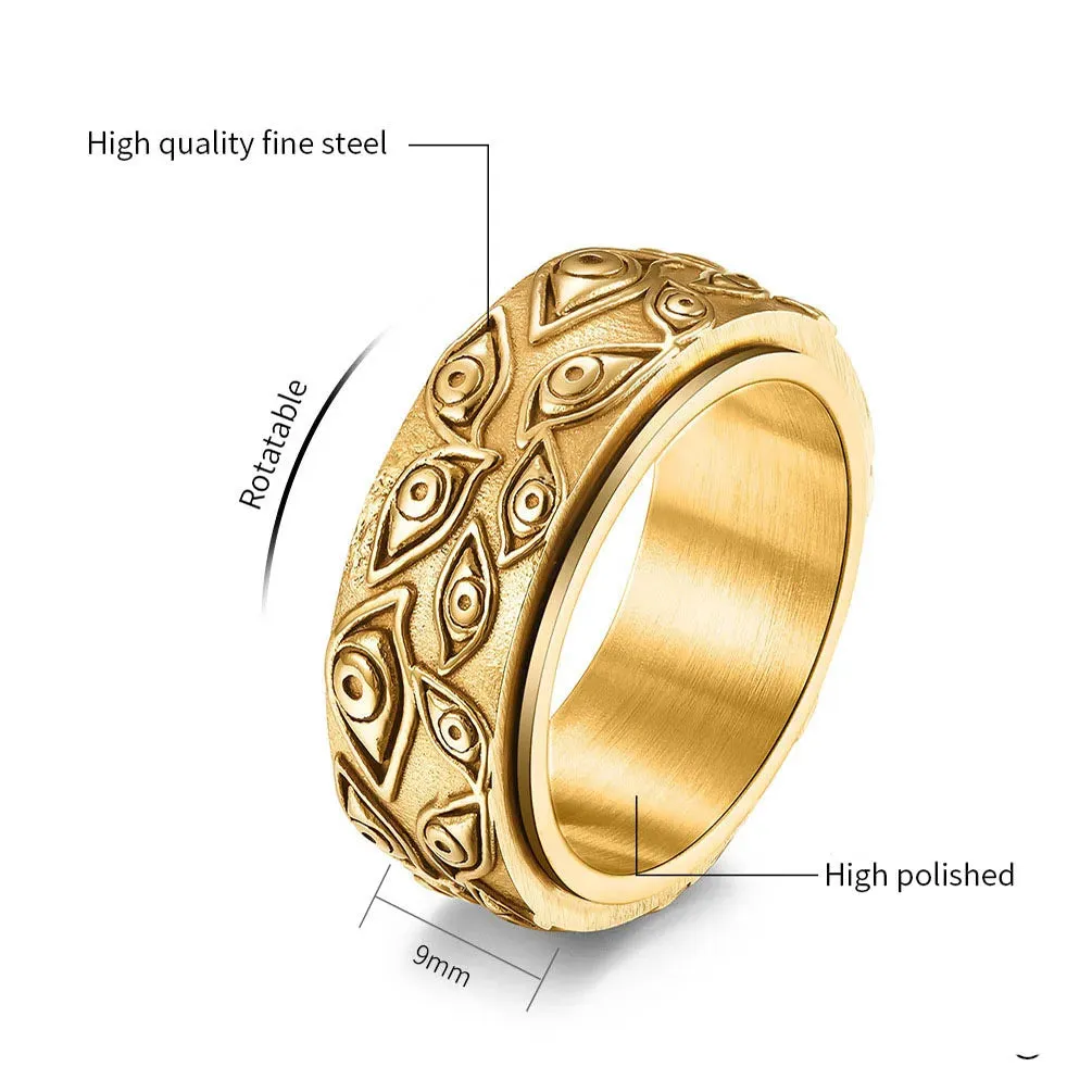 Punk High Quality Fine Stainless Steel Rotatable Eye Of Horus Rings Men Women Fashion Jewelry Party Casual Ring Wedding Gift