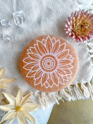 "Bloom" PEACH Selenite Crystal Disk Spring Floral Easter Home Decor