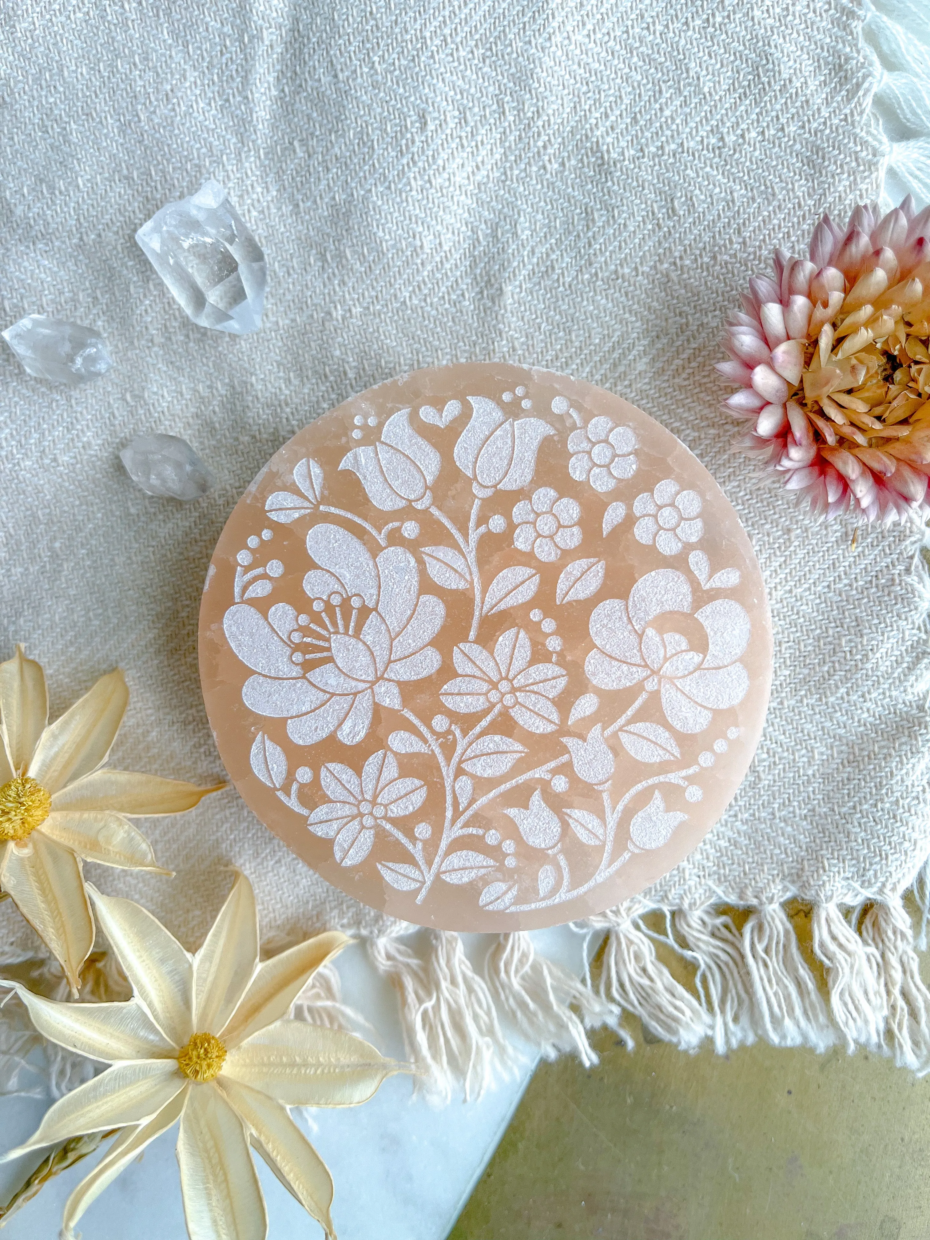 "Spring Flowers" Easter Spring PEACH Selenite Crystal Floral Gift Home Decor