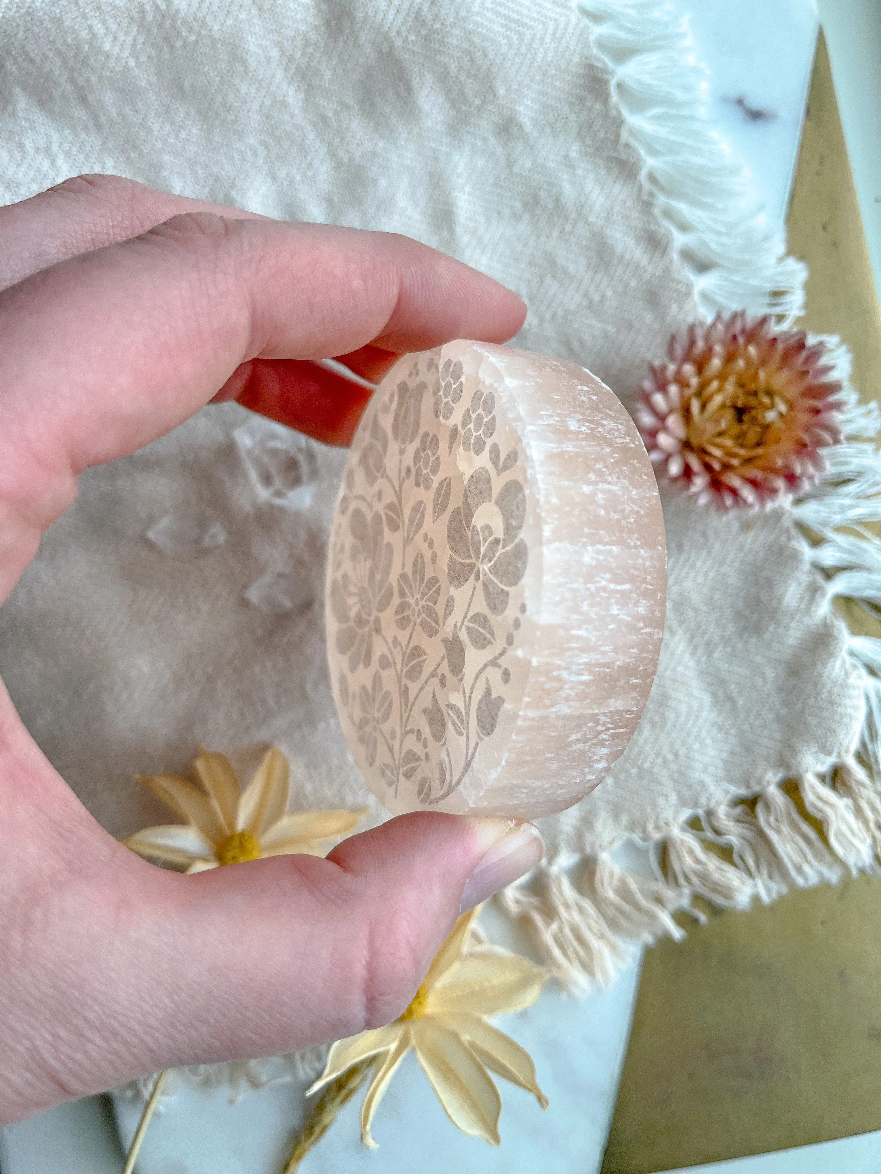 "Spring Flowers" Easter Spring PEACH Selenite Crystal Floral Gift Home Decor
