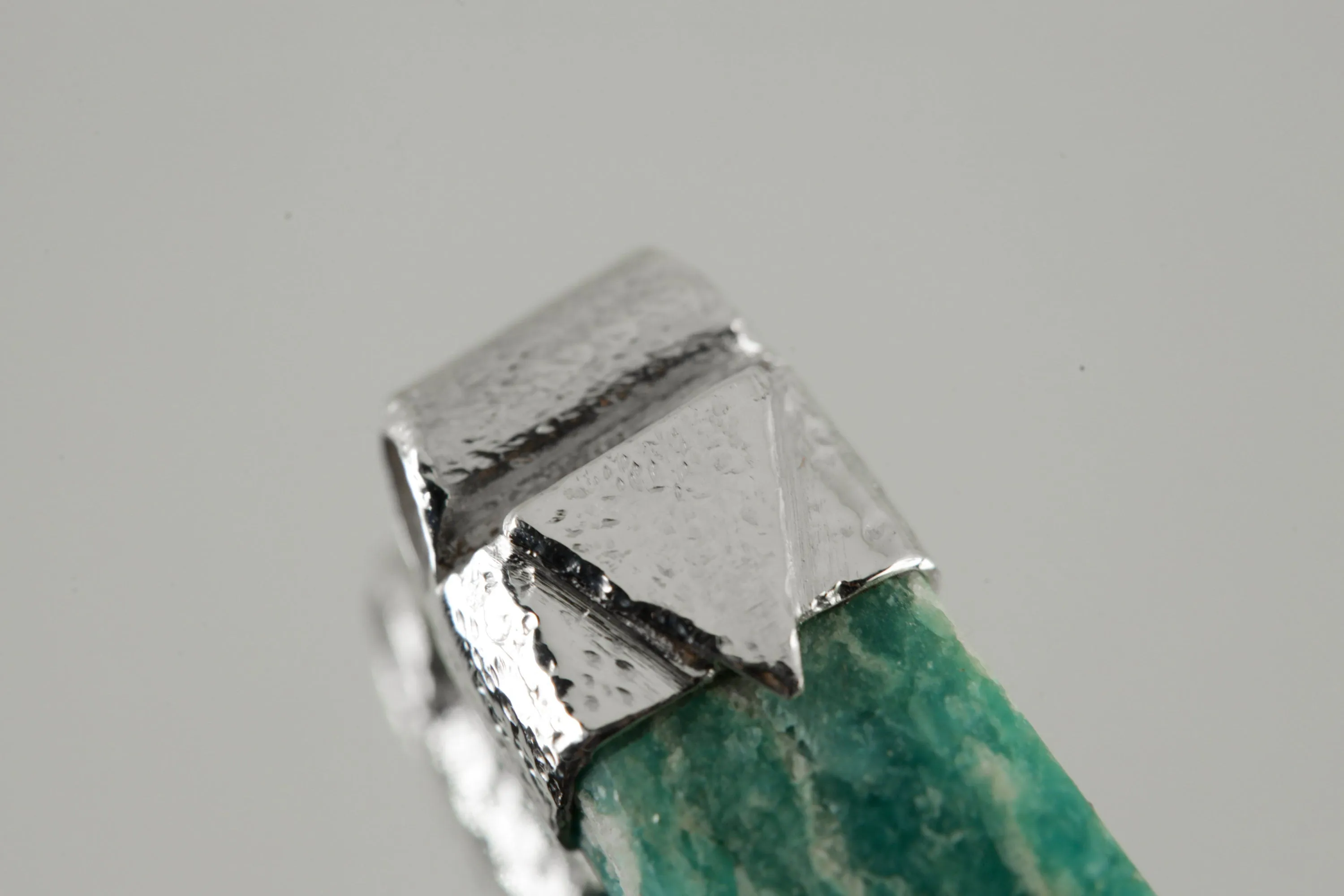 Rough Cut Amazonite Stack Pendant, Organic Textured 925 Sterling Silver, Heart Chakra, Virgo Zodiac, Emotional Healing and Calm - No/1