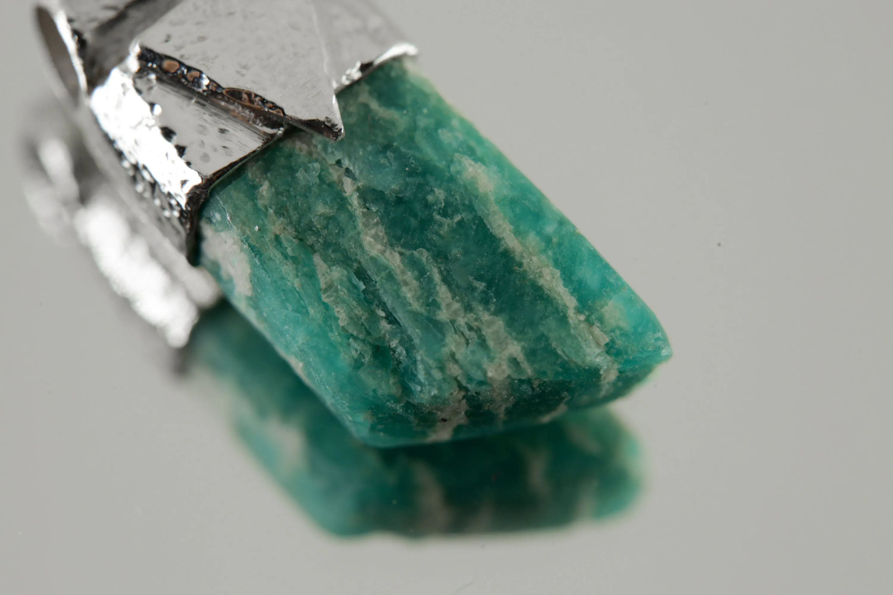 Rough Cut Amazonite Stack Pendant, Organic Textured 925 Sterling Silver, Heart Chakra, Virgo Zodiac, Emotional Healing and Calm - No/1