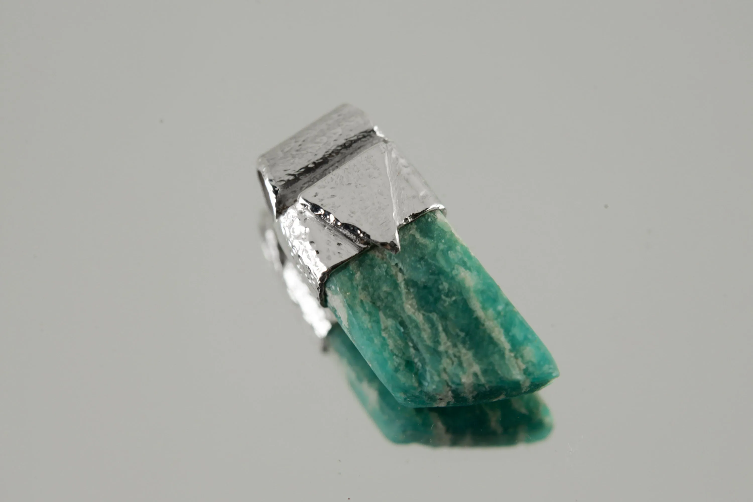 Rough Cut Amazonite Stack Pendant, Organic Textured 925 Sterling Silver, Heart Chakra, Virgo Zodiac, Emotional Healing and Calm - No/1