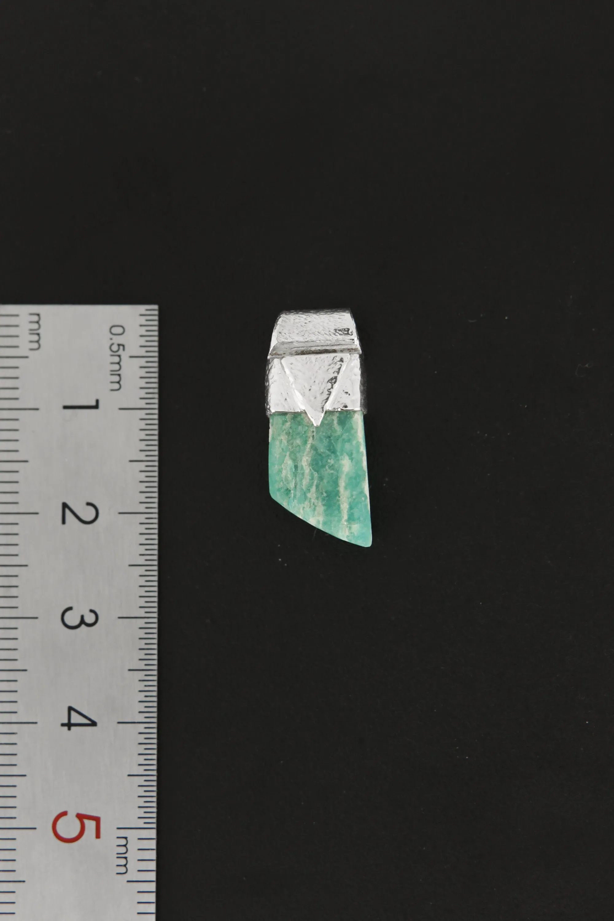 Rough Cut Amazonite Stack Pendant, Organic Textured 925 Sterling Silver, Heart Chakra, Virgo Zodiac, Emotional Healing and Calm - No/1