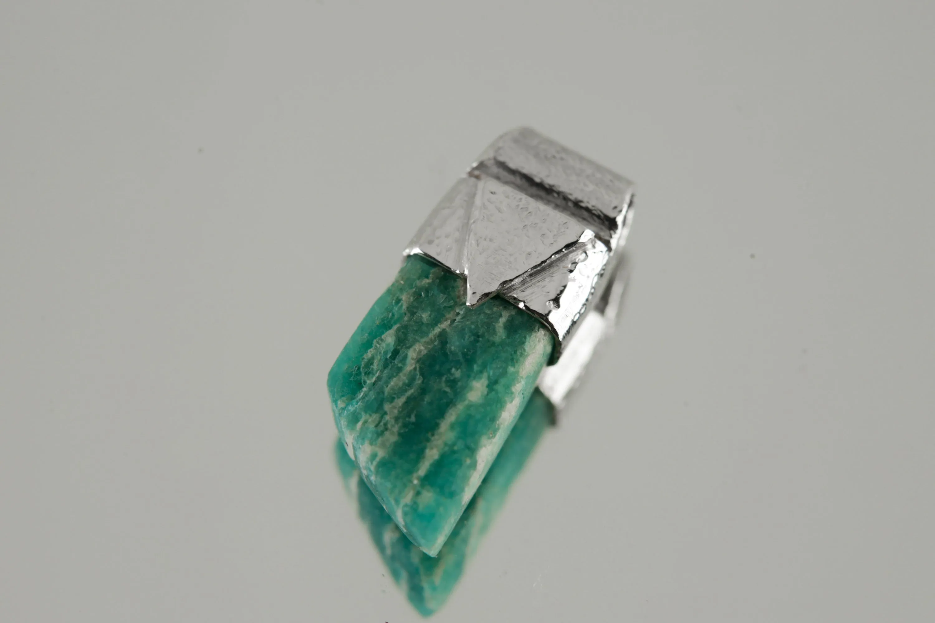 Rough Cut Amazonite Stack Pendant, Organic Textured 925 Sterling Silver, Heart Chakra, Virgo Zodiac, Emotional Healing and Calm - No/1
