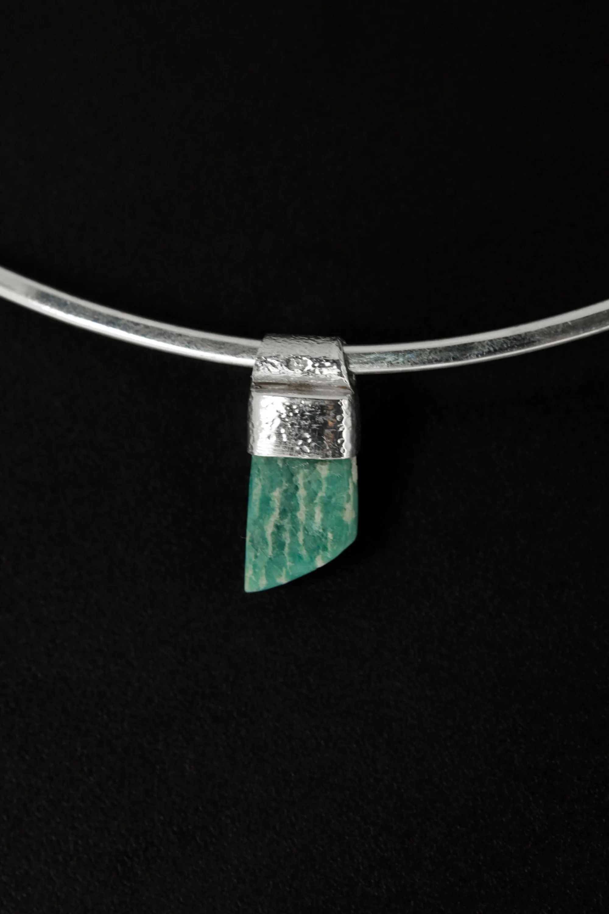 Rough Cut Amazonite Stack Pendant, Organic Textured 925 Sterling Silver, Heart Chakra, Virgo Zodiac, Emotional Healing and Calm - No/1