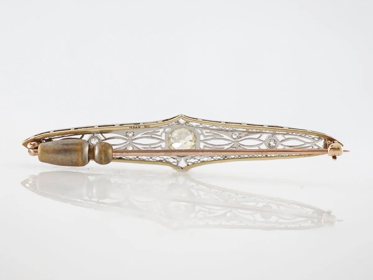 **RTV 1/9/19**Antique Brooch Edwardian .91 Old European Cut Diamond in 14k Yellow Gold & Platinum