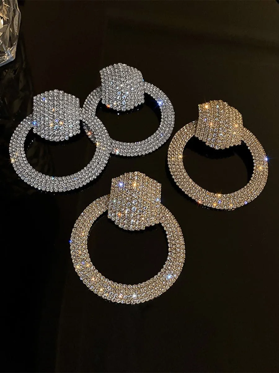 S925 Silver Needle Rhinestone Hoop Earrings MSE092401