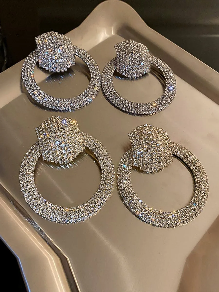 S925 Silver Needle Rhinestone Hoop Earrings MSE092401