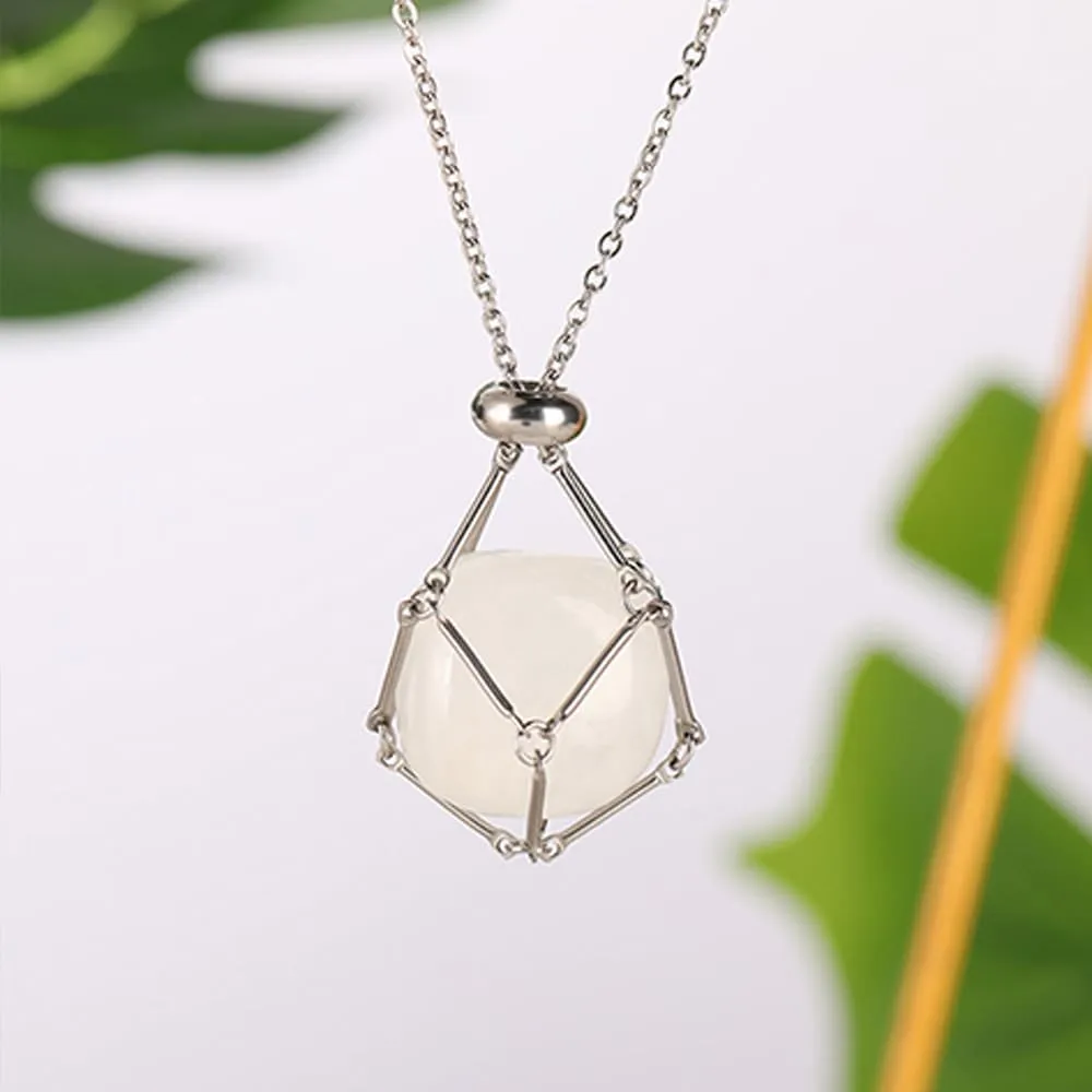 Salircon Crystal Stone Holder Necklace Cage for Women Amethyst Necklace Rose Quartz Necklace Crystal Pouch Necklace