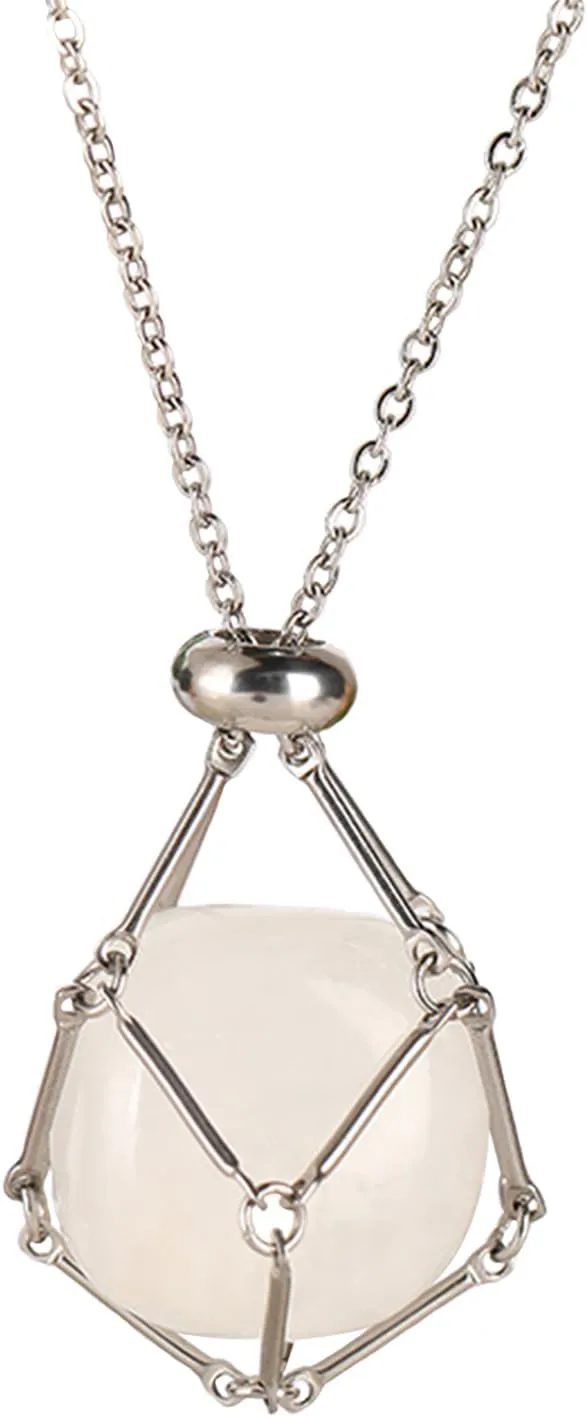 Salircon Crystal Stone Holder Necklace Cage for Women Amethyst Necklace Rose Quartz Necklace Crystal Pouch Necklace