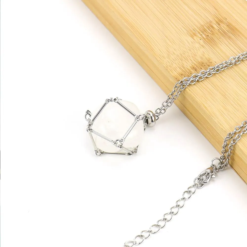 Salircon Crystal Stone Holder Necklace Cage for Women Amethyst Necklace Rose Quartz Necklace Crystal Pouch Necklace