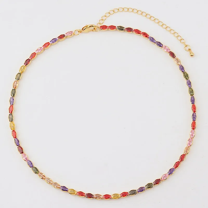 Sexy Short Sparking Rainbow Tennis Chain Chocker Necklace With AAA  CZ Fashion Personality Women Collar Jewellery bijoux femme