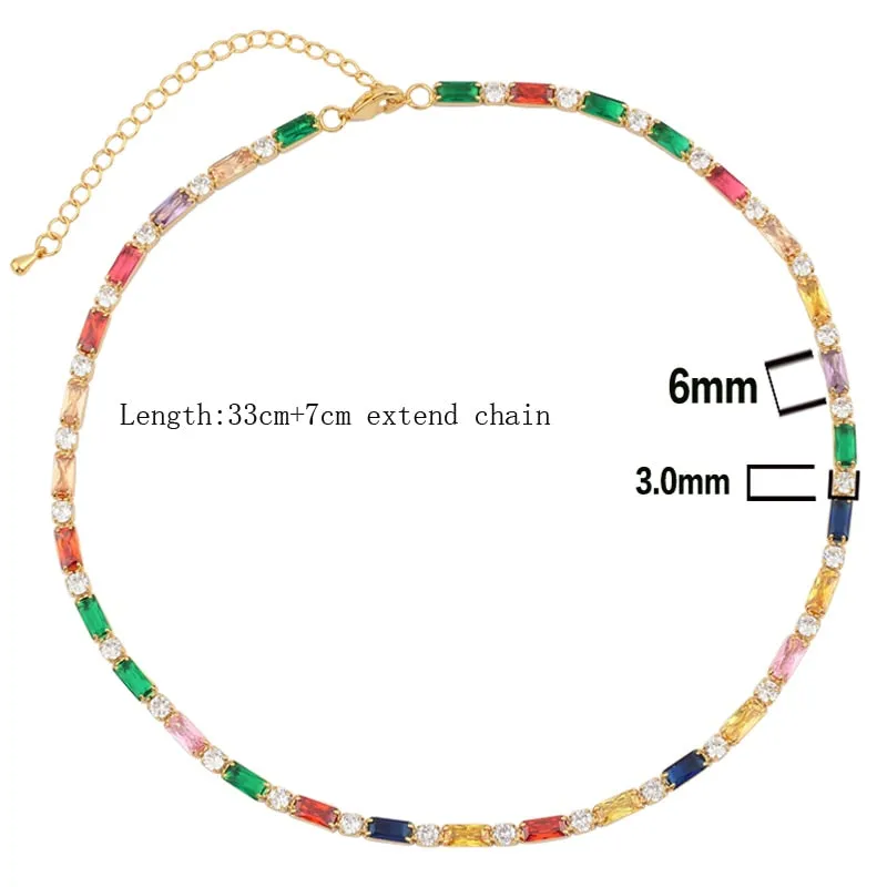 Sexy Short Sparking Rainbow Tennis Chain Chocker Necklace With AAA  CZ Fashion Personality Women Collar Jewellery bijoux femme
