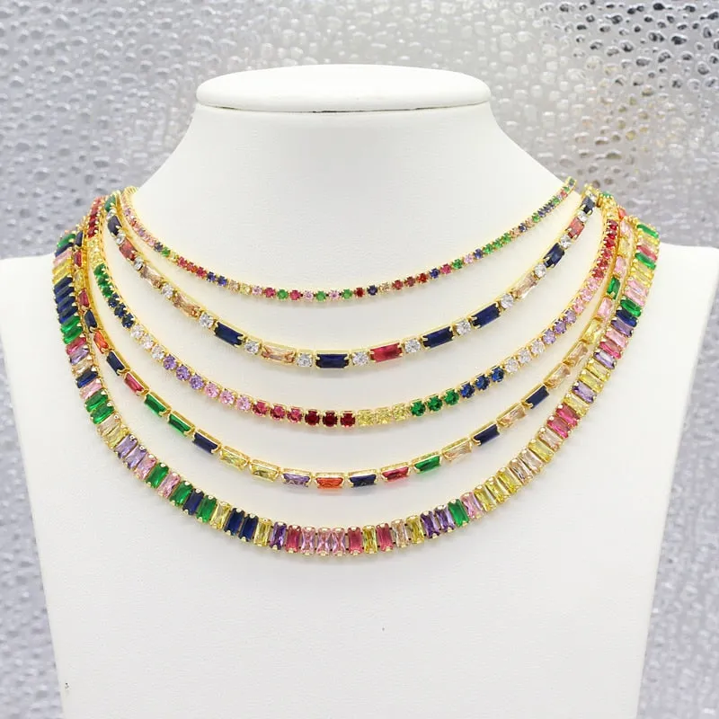 Sexy Short Sparking Rainbow Tennis Chain Chocker Necklace With AAA  CZ Fashion Personality Women Collar Jewellery bijoux femme