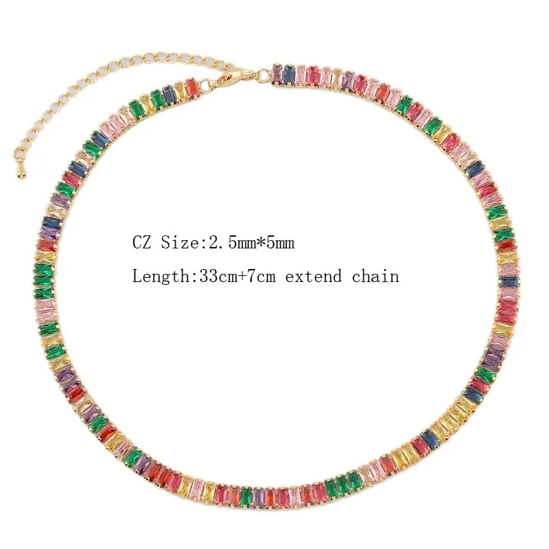 Sexy Short Sparking Rainbow Tennis Chain Chocker Necklace With AAA  CZ Fashion Personality Women Collar Jewellery bijoux femme