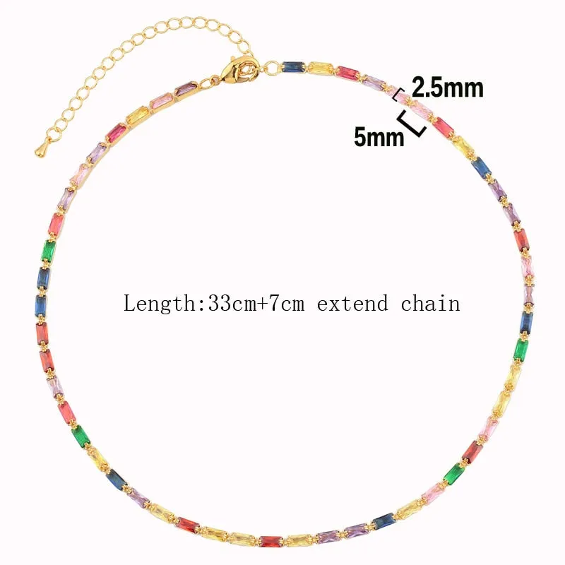 Sexy Short Sparking Rainbow Tennis Chain Chocker Necklace With AAA  CZ Fashion Personality Women Collar Jewellery bijoux femme